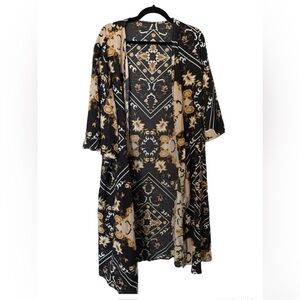 SHEIN Mulvari Plus Floral And Scarf Print Open Front Coat & Pants